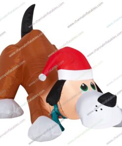 inflatable Christmas dog with Santa hat