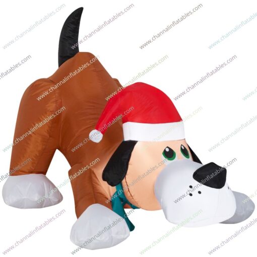 inflatable Christmas dog with Santa hat