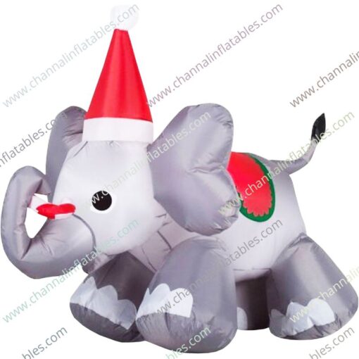 inflatable elephant with Santa hat
