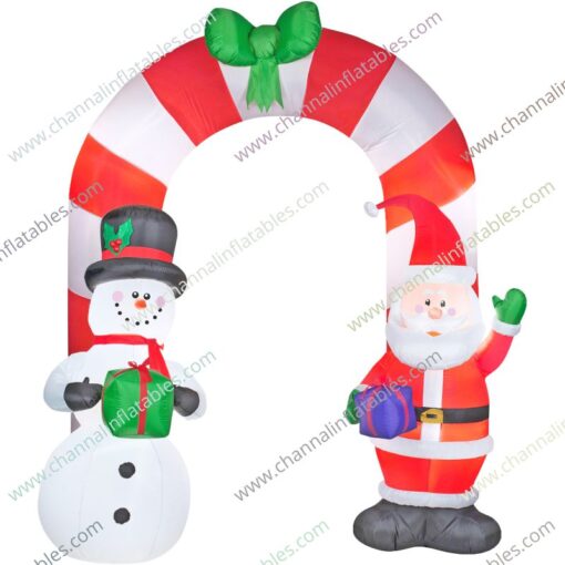 inflatable Santa snowman candy cane arch