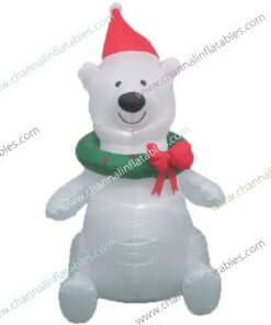 inflatable polar bear with wreath