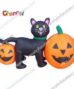 inflatable black cat with two pumpkins