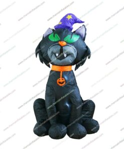 inflatable black cat with witch hat