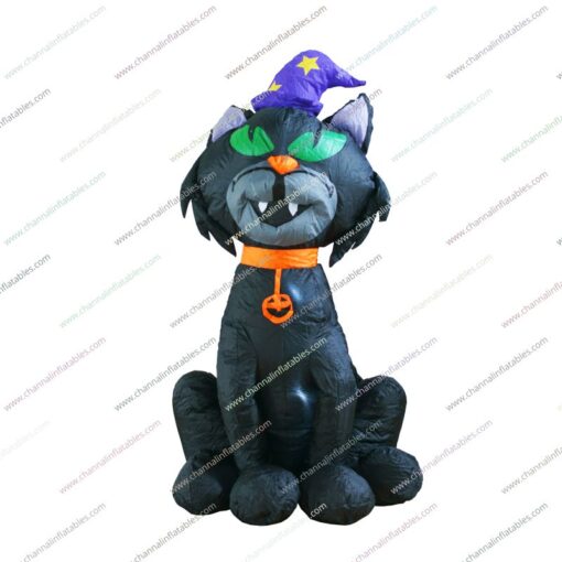 inflatable black cat with witch hat