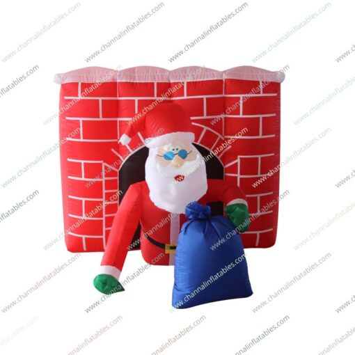 inflatable Santa in fireplace