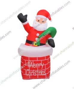 inflatable Santa with gift bag in chimney