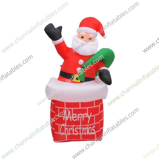 inflatable Santa with gift bag in chimney