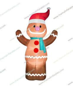 inflatable gingerbread man with Santa hat