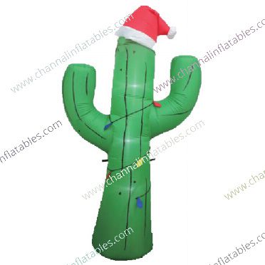 inflatable cactus with Santa hat
