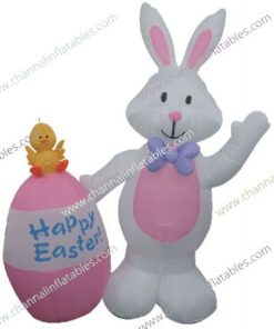 inflatable easter bunny with pink egg and yellow chick