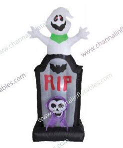 inflatable ghost on RIP headstone