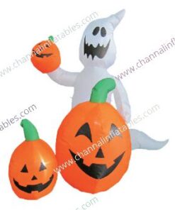 inflatable ghost holding pumpkin