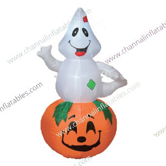 inflatable ghost on pumpkin