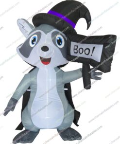 inflatable racoon with boo sign