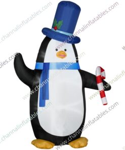 inflatable penguin with blue top hat