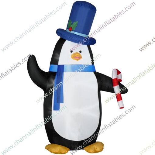 inflatable penguin with blue top hat