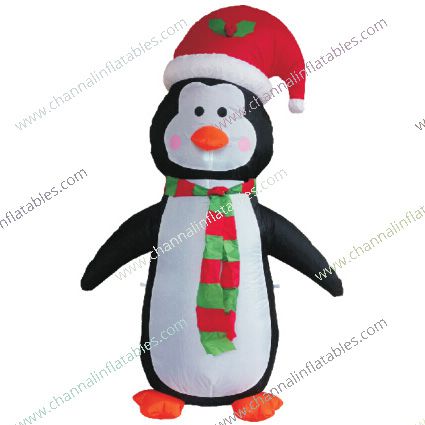 inflatable penguin with Christmas scarf