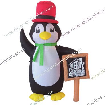 inflatable penguin with chalkboard