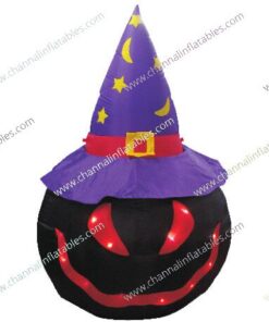 black inflatable pumpkin with witch hat