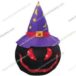 black inflatable pumpkin with witch hat