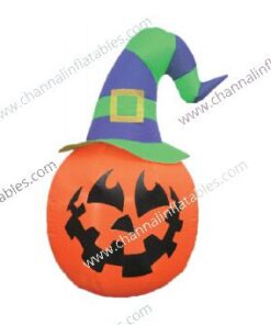 inflatable pumpkin with green witch hat