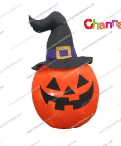inflatable pumpkin with black witch hat