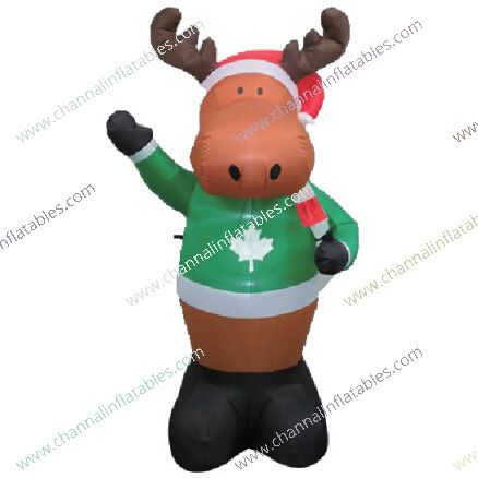 inflatable moose with santa hat