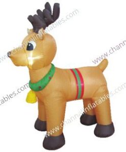 inflatable reindeer with wreath and bell