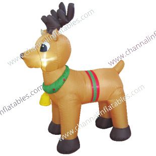 inflatable reindeer with wreath and bell