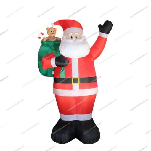 inflatable Santa Claus carrying Teddy Bear