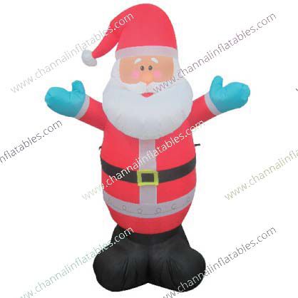 inflatable Santa with blue mitten