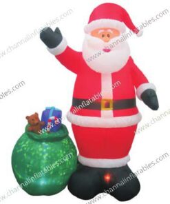 inflatable Santa with green gift bag