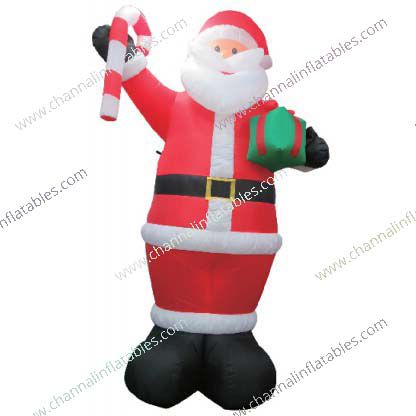 inflatable Santa with candy cane and present