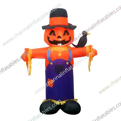 inflatable pumpkin scarecrow with bird