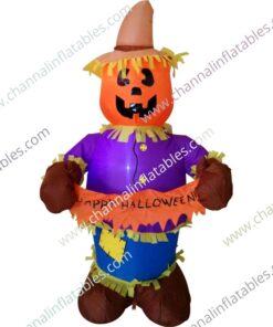 inflatable happy pumpkin scarecrow with happy halloween banner