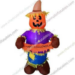 inflatable happy pumpkin scarecrow with happy halloween banner