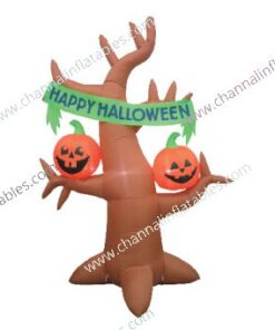 inflatable tree with pumpkin and happy halloween banner