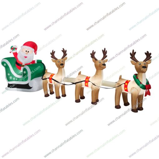 inflatable trio reindeer green sleigh