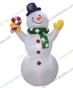inflatable snowman with candy cane