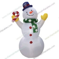 inflatable snowman with candy cane