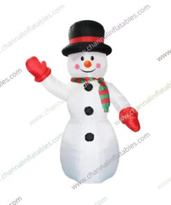 inflatable snowman saying hello