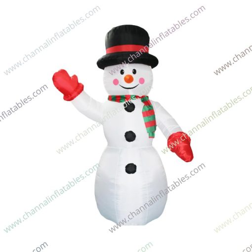 inflatable snowman saying hello
