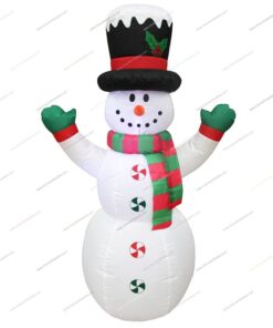 inflatable snowman with top hat covering snow