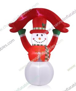 inflatable snowman holding banner