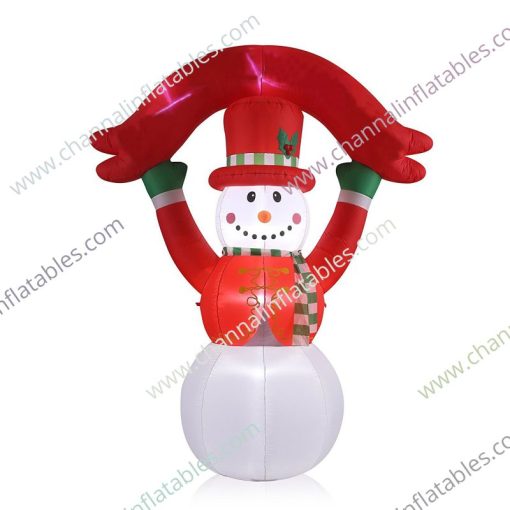 inflatable snowman holding banner