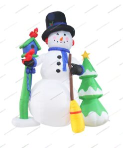 inflatable snowman with broom
