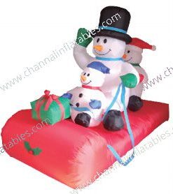 inflatable snowman family on sleigh
