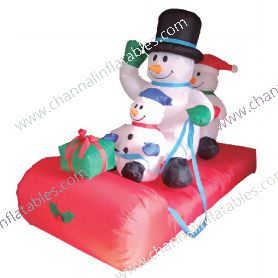 inflatable snowman family on sleigh