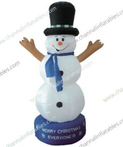 inflatable snowman with blue scarf