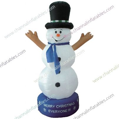 inflatable snowman with blue scarf